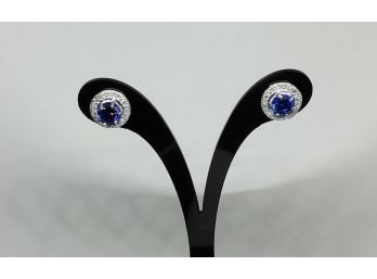 3/5 Ctw Created Tanzanite And 1/4 Ctw Diamond Sterling Silver Earrings