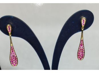 Stunning Sterling Silver & 18k Yellow Gold Overlay .50ctw Ruby Earrings