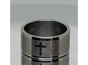 Stainless Steel Band With Cross And Lord's Prayer