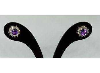 0.63 CTW Amethyst & Diamond 18KGP Designer Earrings