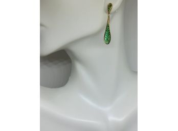 Stunning Sterling Silver & 18k Yellow Gold Overlay .50ctw Emerald Earrings