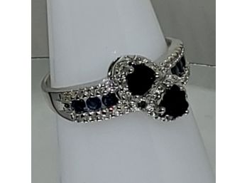 1.00CTW Genuine Sapphire And 1/4CTW Diamond Sterling Silver Ring