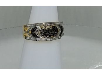 1/5 CTW Blue And White Diamond Goldtone Silver Ring