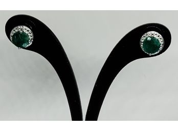 2.43ctw Enhanced Genuine Emerald And Diamond Accents Sterling Silver Earrings