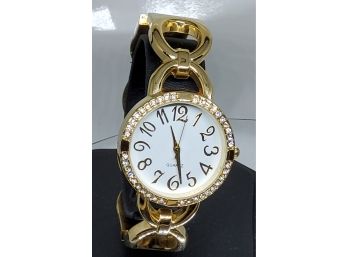 Beautiful Goldtone Crystal Bezel Hinge Bangle Watch