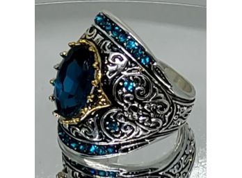 Fashion Blue Stones Gold And Silver Tone Ring