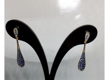 Stunning Sterling Silver & 18k Yellow Gold Overlay .50ctw Sapphire  Earrings