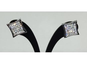 Silvertone Fashion Square CZ Earrings