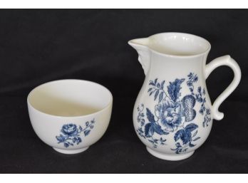 Circa 1760 Reproduction Of Early Worcester Blue Spray Creamer 3.5'x4' Sugar 2.75'x2'