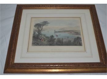 WH Bartlett GK Richardson The Cork River Ireland 1840s Engraving 14'X12' Wood Gold Frame Matted Glass