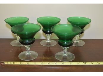 Green Glass Goblet With Swirl Stems Five (5) 4.5'x4.75