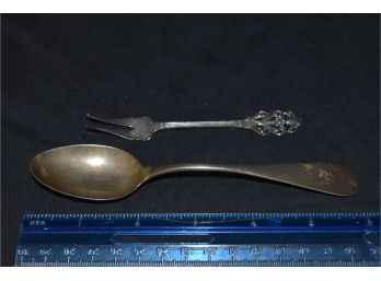 Sterling Spoon W Harding And Fork Marthinsen Norway 20.3 Dwt (grams 31.5) 6' And 4'