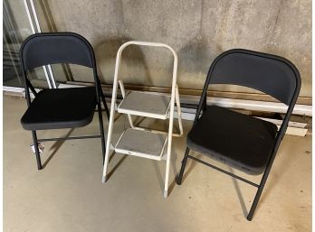 Black Metal Folding Chairs And Step Stool Like New Chairs