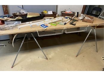 Make Shift Work Table On Saw Horse 97'x36'x34' And Mixed Matched Things