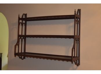 Wood Wall Mount Etagere 3 Shelves With Brass Finials 32'x25.75'x8.5'