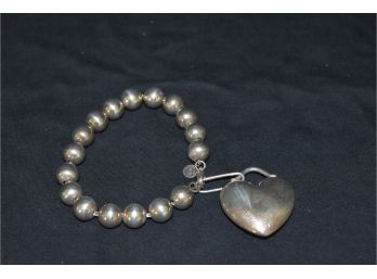 Sterling Tiffany Heart T&Co With Beads Bracelet Tiffany 925 Tag 18.6 Dwt (28.9 Grams)