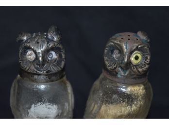 Sterling Made In Austria Owl Salt And Pepper, Heads Weight: 17 Dwt (26.5 Grams) 1.5'x3' Rare