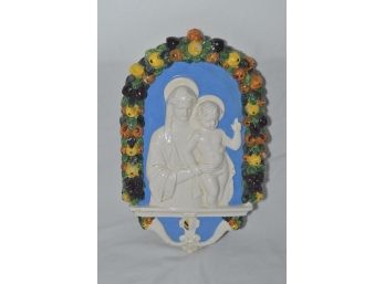 Italian Ceramic Wall Plaque Madonna With Baby Jesus 6.25'x10' Mother Mary