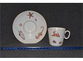 Haviland Sea Creatures Cup And Saucer Made J E Caldwell Philadelphie C: 3.25' S: 4.75' No Chips Lovely