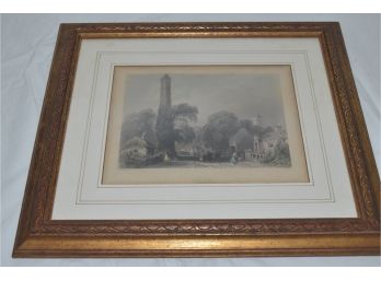 WH Bartlett R Whallis Clondalkine Ireland 1840s Engraving 14'x12' Wood Gold Frame Matted Glass