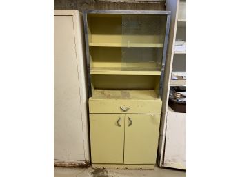 Yellow Metal Cabinet With Sliding Glass Doors 28x13.25x64.5