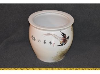 Chinese Planter Pot Birds Signed Makers Mark 7.75'x7.25'