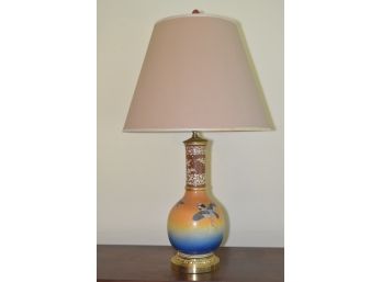 Vase Lamp Hand Painted Chinese 3 Little Birds 6'x15', 28' Top Of Shade