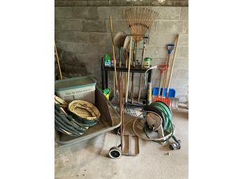 Garden Lot Cart Rakes Sort Stand Reel Of Hose