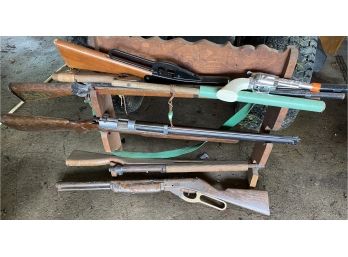 Seven Toy Gun Lot And Gun Rack