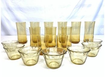 Vintage Amber Tall Drinking Glasses & Glass Custard Cups