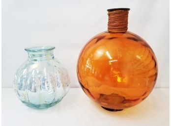 Two Large Balloon Glass Table  Vases