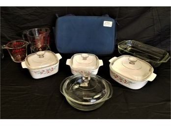 Large Selection Of Various Sized Pyrex Bowls, Casserole Dishes,  Bakeware & Two Measuring Cups