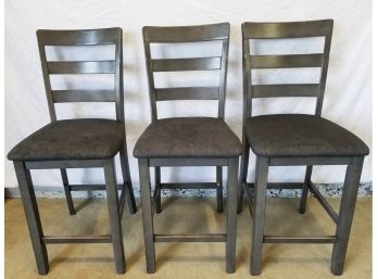 Three Gray Wood & Upholstered Counter Height Chairs