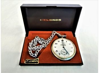 Vintage Helbros 17 Jewels Railroad  Pocket Watch With Case