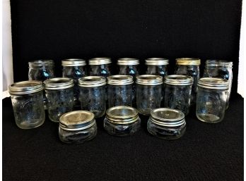 Ball Wide Mouth Clear Glass Mason Jars  In Various Sizes Some Are Missing Lids