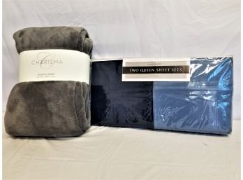 Set Of Two Tranquil Nights Queen Size Sheet Sets And Charisma Queen Size Blanket