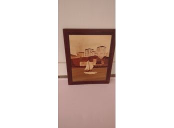 Vintage Italian Wooden Inlay Art, Italian Village Portrait View