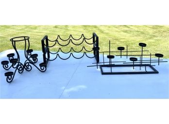 2 Wrought Iron Candle Holders One Double Wine Rack/Holder