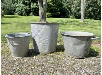 3 Vintage French Metal Buckets