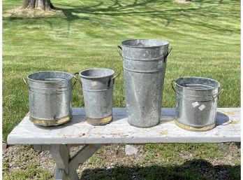 One Vintage And Three Modern Buckets Pails