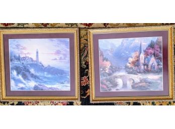 2 Limited Editions Of Thomas Kinkade Paintings Signed And Stamped Painter Of Light