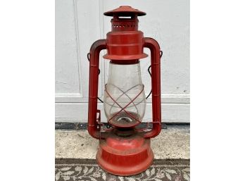 Vintage Antique Red Metal Glass Lantern