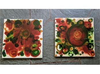 Nice Original Pair Of Abstract Paintings On Canvas With Thick Glaze Finish