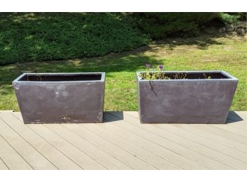 Second Set Of 2 Grey Planters - Rectangular Fiberglass Clay From Restoration Hardware (Stamford Pick Up)