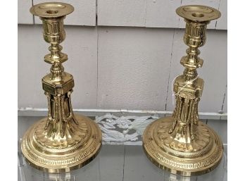 Detailed Vintage Gilt Metal Candlestick Holders