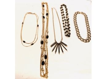 Collection Of Gold Tone And Black Necklaces - Five Pieces