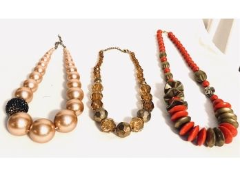 Trio Of Vintage Chunky Bead Statement Necklaces