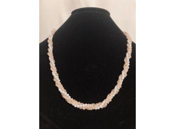 Vintage Rose Quartz And Milk Glass Bead Strands Woven Together Necklace