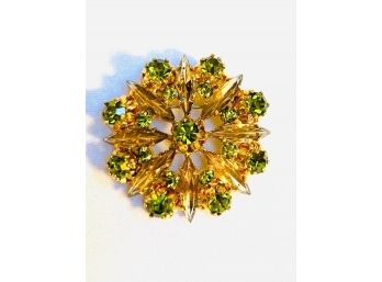 Topaz And Peridot Rhinestone Brooch