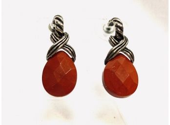 Sterling Silver And Carnelian Stone Drop Earrings